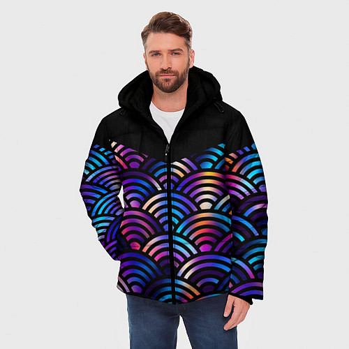 Мужская зимняя куртка Чёрный берег и рябь на волнах / 3D-Черный – фото 3
