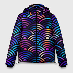 Куртка зимняя мужская Разноцветные волны-чешуйки, цвет: 3D-черный