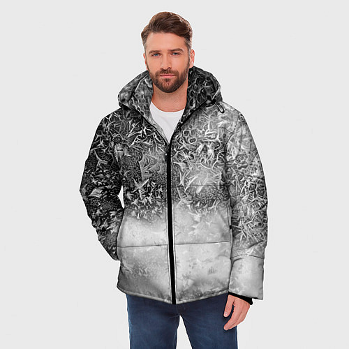 Мужская зимняя куртка Серый лёд и снежинки / 3D-Светло-серый – фото 3