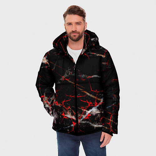 Мужская зимняя куртка Красные узоры / 3D-Черный – фото 3