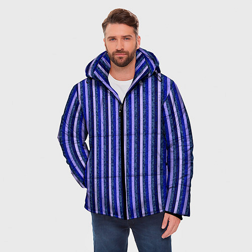 Мужская зимняя куртка Сине-фиолетовый в полоску / 3D-Светло-серый – фото 3