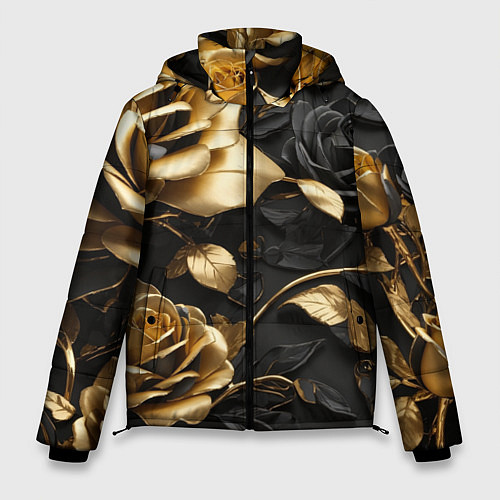 Мужская зимняя куртка Металлические розы золотые и черные / 3D-Красный – фото 1
