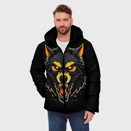 Мужская зимняя куртка Волк чёрный хищник / 3D-Черный – фото 3