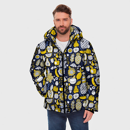 Мужская зимняя куртка Фруктовые каракули / 3D-Черный – фото 3
