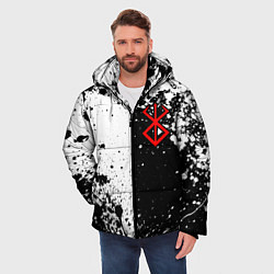 Куртка зимняя мужская Берсерк знак жертвы - черно-белые брызги, цвет: 3D-светло-серый — фото 2