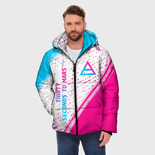 Мужская зимняя куртка Thirty Seconds to Mars neon gradient style вертика / 3D-Черный – фото 3