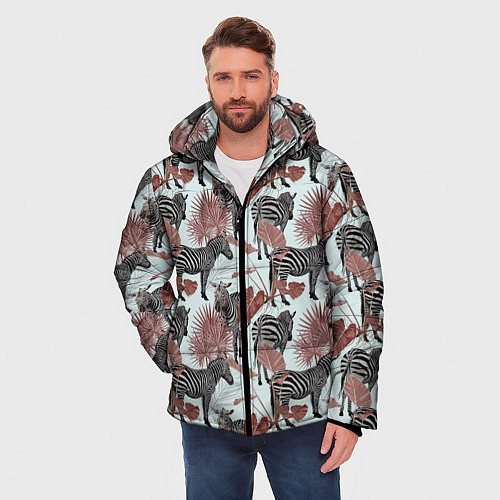 Мужская зимняя куртка Зебры в пальмах / 3D-Светло-серый – фото 3