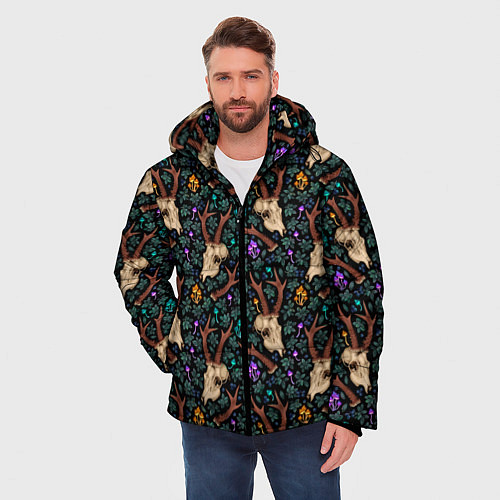 Мужская зимняя куртка Череп с рогами / 3D-Черный – фото 3