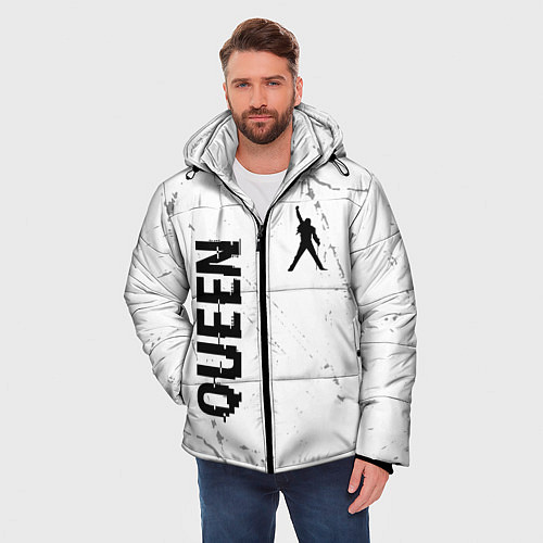 Мужская зимняя куртка Queen glitch на светлом фоне вертикально / 3D-Черный – фото 3