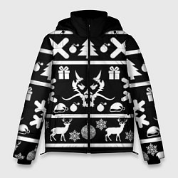 Куртка зимняя мужская Новогодняя ёлка олень и дракон, цвет: 3D-черный