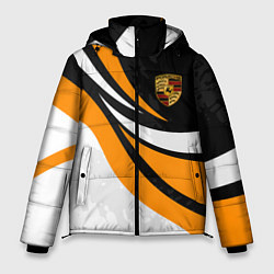 Куртка зимняя мужская Porsche - Оранжевая абстракция, цвет: 3D-светло-серый