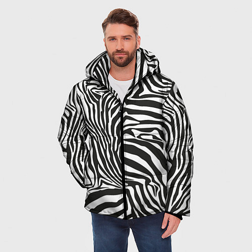 Мужская зимняя куртка Шкура зебры черно - белая графика / 3D-Черный – фото 3