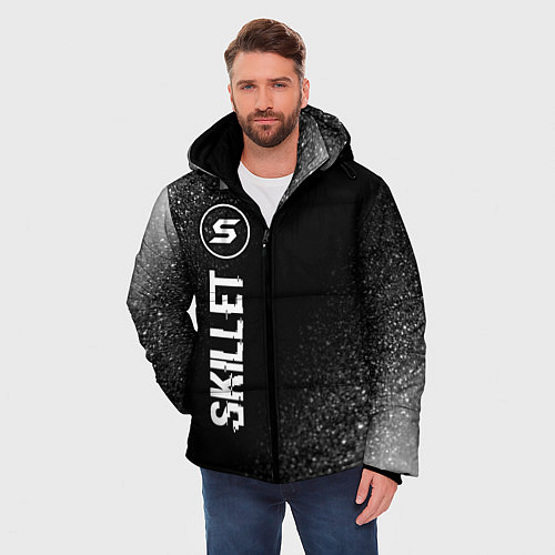 Мужская зимняя куртка Skillet glitch на темном фоне по-вертикали / 3D-Черный – фото 3
