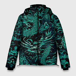 Куртка зимняя мужская Дракон бирюзового цвета, цвет: 3D-черный