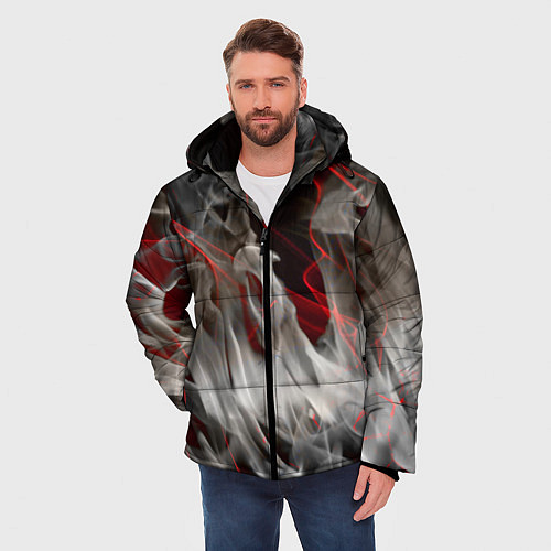 Мужская зимняя куртка Дым и красные узоры / 3D-Черный – фото 3