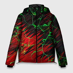 Куртка зимняя мужская Зелёные трещины узоры, цвет: 3D-красный