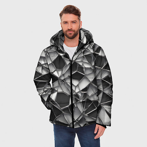 Мужская зимняя куртка Чёрно-белая сетка / 3D-Черный – фото 3