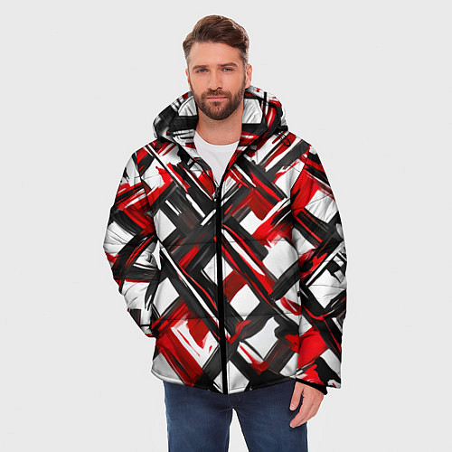 Мужская зимняя куртка Красные и чёрные мазки / 3D-Светло-серый – фото 3