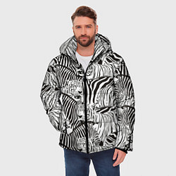 Куртка зимняя мужская Зебры и тигры, цвет: 3D-черный — фото 2