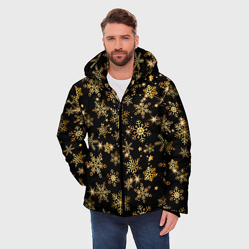 Мужская зимняя куртка Россыпи золотых снежинок / 3D-Черный – фото 3