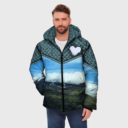 Мужская зимняя куртка Облачные сердца / 3D-Светло-серый – фото 3