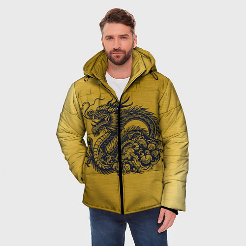 Мужская зимняя куртка Дракон на золоте / 3D-Светло-серый – фото 3