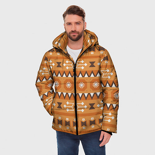 Мужская зимняя куртка Brown tribal geometric / 3D-Черный – фото 3