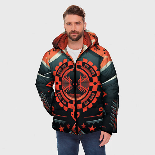 Мужская зимняя куртка Рисунок в стиле американских индейцев / 3D-Светло-серый – фото 3