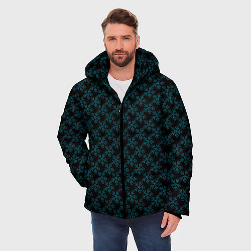 Мужская зимняя куртка Паттерн снежинки чёрный / 3D-Черный – фото 3