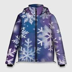 Куртка зимняя мужская Снежинки на фиолетово-синем фоне, цвет: 3D-черный