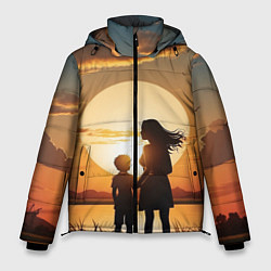 Куртка зимняя мужская Мать и дитя на закате, цвет: 3D-черный