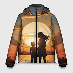 Куртка зимняя мужская Мать и дитя на закате, цвет: 3D-красный