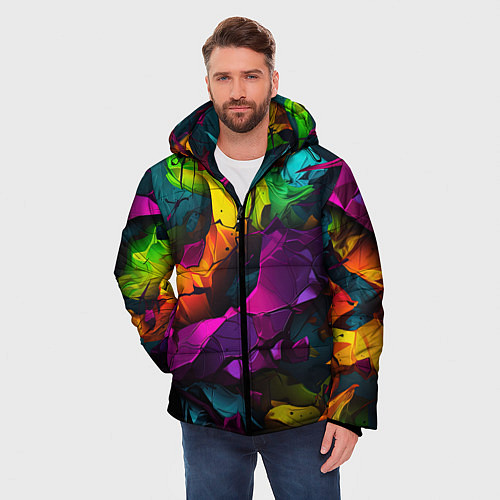 Мужская зимняя куртка Яркие разноцветные краски / 3D-Светло-серый – фото 3