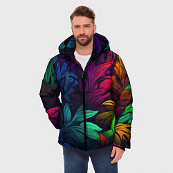 Куртка зимняя мужская Яркие абстрактные листья, цвет: 3D-светло-серый — фото 2