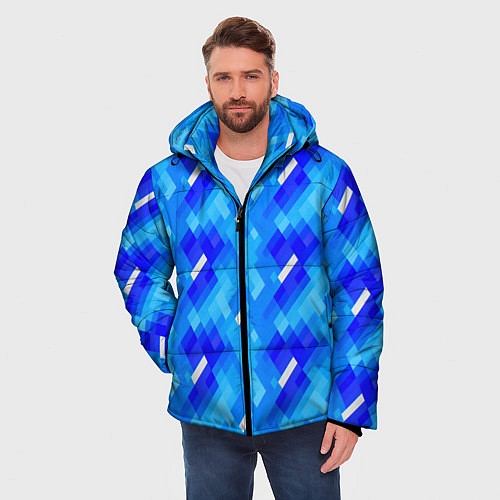 Мужская зимняя куртка Синее пиксельное полотно / 3D-Светло-серый – фото 3