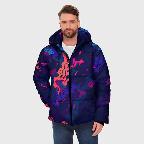 Мужская зимняя куртка Яркая абстракция в стиле камуфляжа / 3D-Светло-серый – фото 3