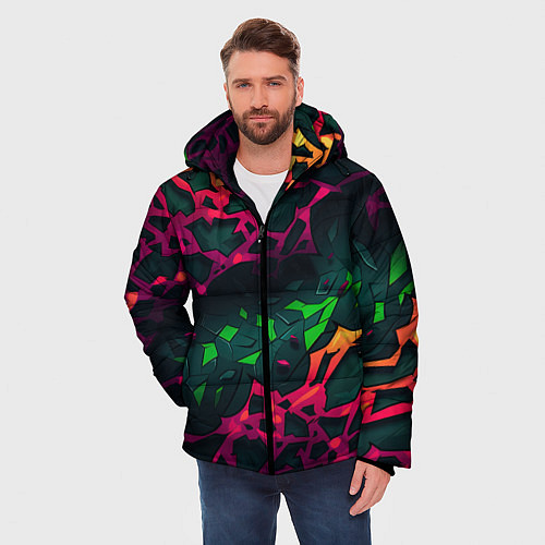 Мужская зимняя куртка Яркая абстракция в стиле камуфляжа / 3D-Красный – фото 3