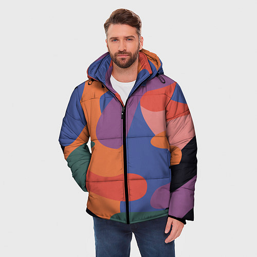 Мужская зимняя куртка Цветные кляксы / 3D-Черный – фото 3
