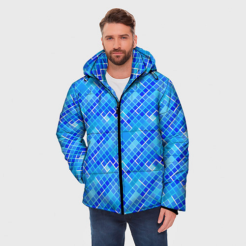 Мужская зимняя куртка Синяя сетка / 3D-Черный – фото 3