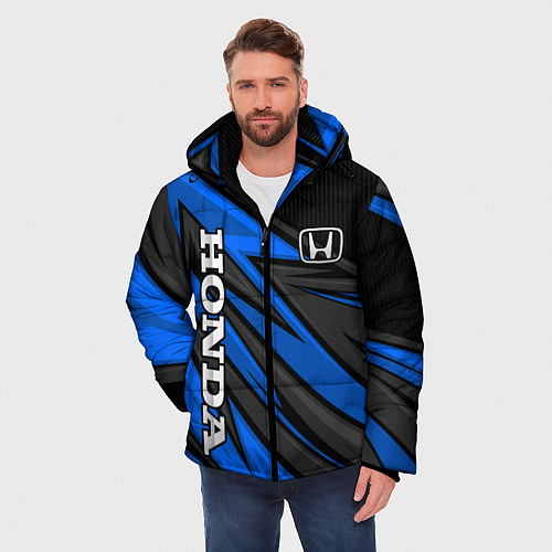 Мужская зимняя куртка Honda motors - синяя спортивная абстракция / 3D-Черный – фото 3