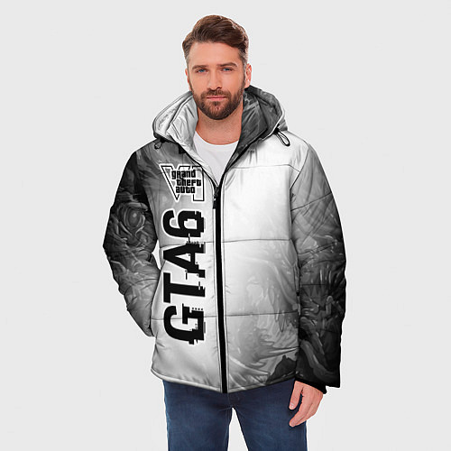 Мужская зимняя куртка GTA6 glitch на светлом фоне по-вертикали / 3D-Черный – фото 3
