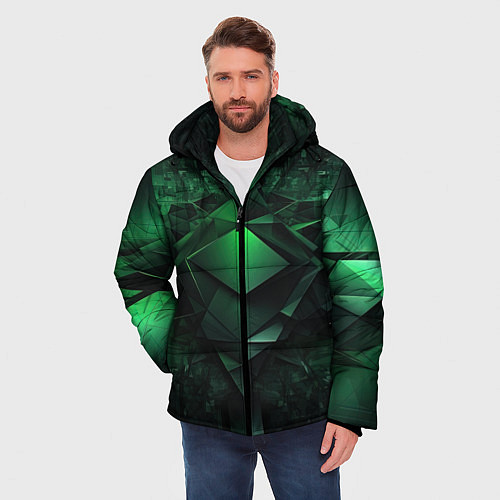 Мужская зимняя куртка Зеленая и черная абстракция геометрическая / 3D-Черный – фото 3