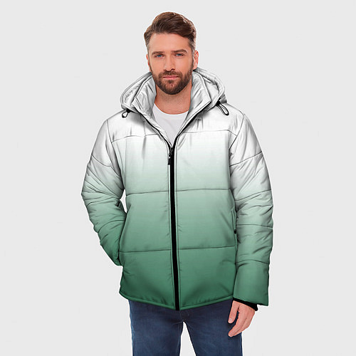 Мужская зимняя куртка Туманный градиент бело-зелёный / 3D-Черный – фото 3