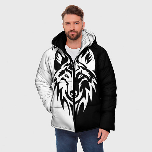 Мужская зимняя куртка Волк чёрно-белый / 3D-Черный – фото 3