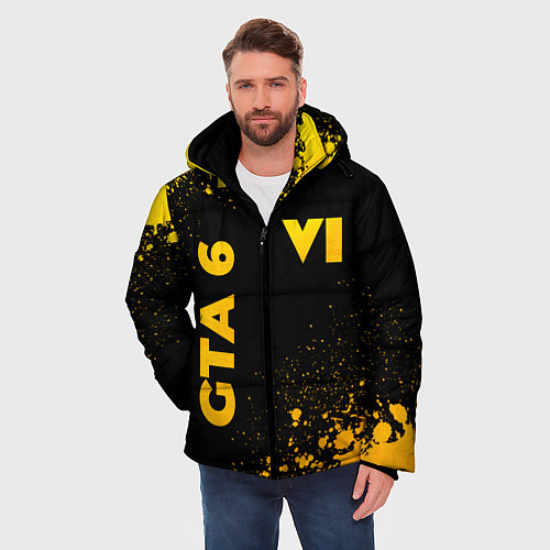 Мужская зимняя куртка GTA 6 - gold gradient вертикально / 3D-Черный – фото 3
