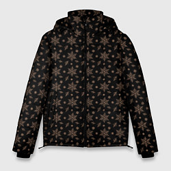 Куртка зимняя мужская Узор из персиковых снежинок на черном, цвет: 3D-черный