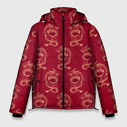 Мужская зимняя куртка Китайский дракон на красном фоне