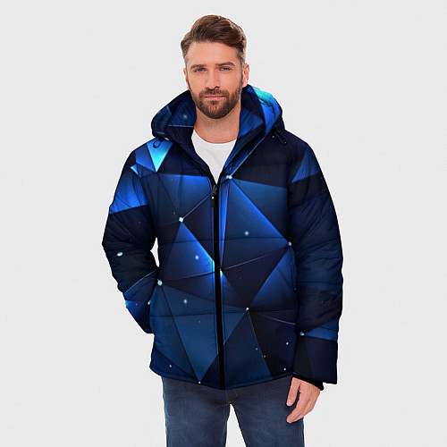 Мужская зимняя куртка Синяя геометрическая абстракция / 3D-Черный – фото 3