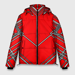 Куртка зимняя мужская Белые полосы на красном фоне, цвет: 3D-светло-серый