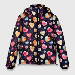 Куртка зимняя мужская Паттерн с сердечками на Валентинов день, цвет: 3D-красный